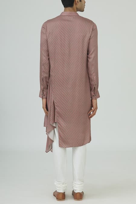 Shop Dhruv Vaish Pink Cotton Satin Printed Kurta Set at Aza Fashions Shop_Dhruv Vaish_Pink Cotton Satin Printed Kurta Set_at_Aza_Fashions