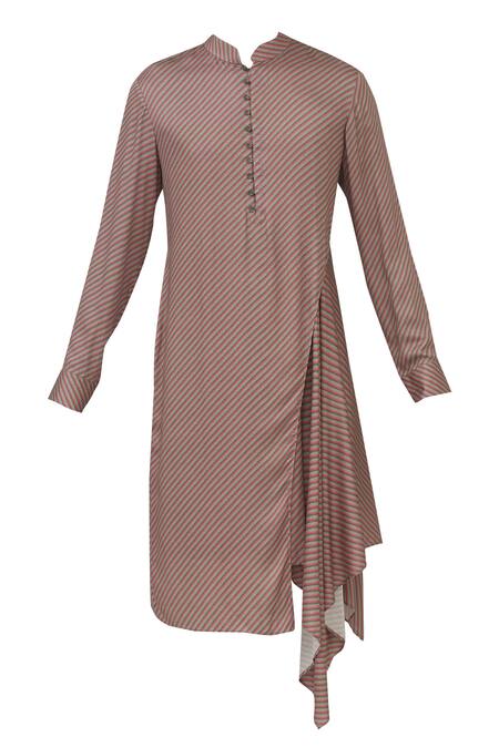 Shop Dhruv Vaish Pink Cotton Satin Printed Kurta Set Online at Aza Fashions Shop_Dhruv Vaish_Pink Cotton Satin Printed Kurta Set_Online_at_Aza_Fashions