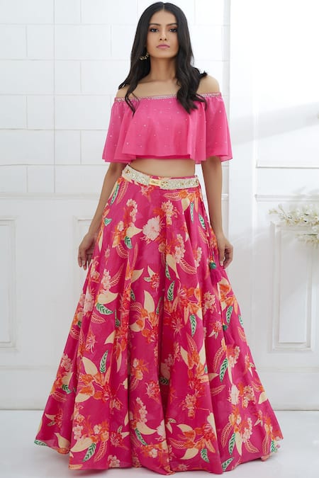 MANDIRA WIRK - Indian Chanderi Lehenga Set 
