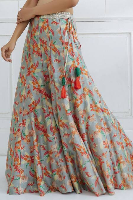 Buy Mandira Wirk - Indian Grey Chanderi Wide Neckline Lehenga Set Online at Aza Fashions Buy_Mandira Wirk - Indian_Grey Chanderi Wide Neckline Lehenga Set _Online_at_Aza_Fashions