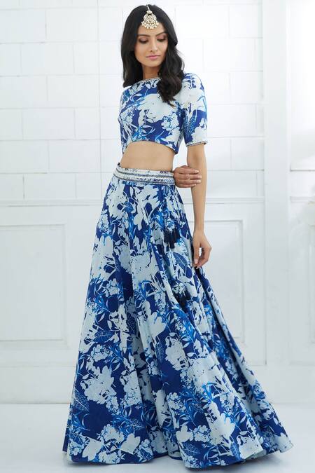 Mandira Wirk - Indian Blue Chanderi Round Lehenga Set Online at Aza Fashions Mandira Wirk - Indian_Blue Chanderi Round Lehenga Set _Online_at_Aza_Fashions