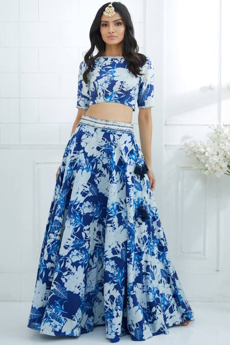 Buy Mandira Wirk - Indian Blue Chanderi Round Lehenga Set Online at Aza Fashions Buy_Mandira Wirk - Indian_Blue Chanderi Round Lehenga Set _Online_at_Aza_Fashions