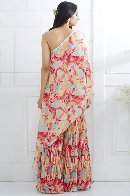 Shop Mandira Wirk - Indian Multi Color Chiffon Printed Tunic Sharara Set at Aza Fashions Shop_Mandira Wirk - Indian_Multi Color Chiffon Printed Tunic Sharara Set _at_Aza_Fashions