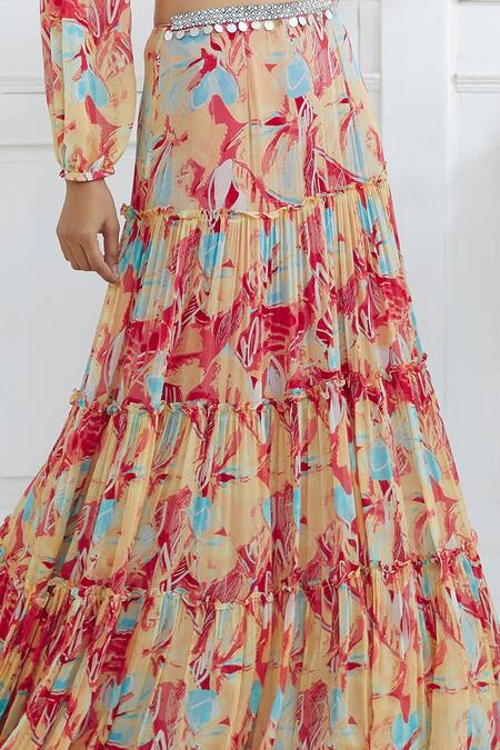Buy Mandira Wirk - Indian Multi Color Chiffon Halter Printed Lehenga Set Online at Aza Fashions Buy_Mandira Wirk - Indian_Multi Color Chiffon Halter Printed Lehenga Set _Online_at_Aza_Fashions