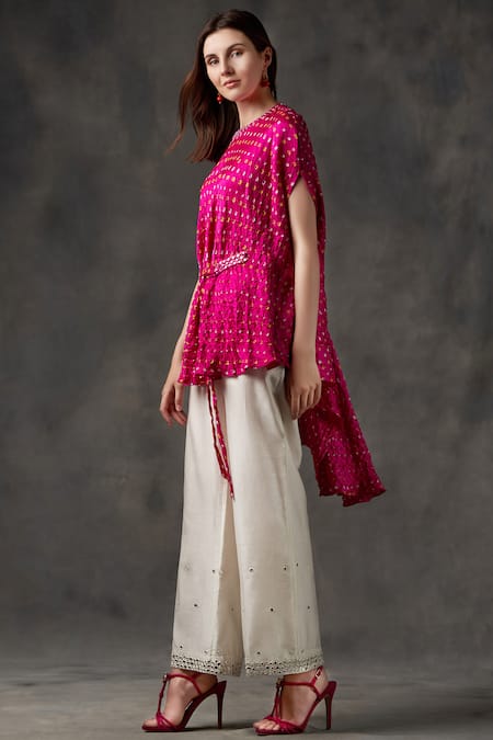 Twenty Nine Pink Gajji Silk Round Bandhani Cape Top Online at Aza Fashions Twenty Nine_Pink Gajji Silk Round Bandhani Cape Top _Online_at_Aza_Fashions