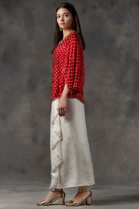 Twenty Nine Red Gajji Silk Round Bandhani Top Online at Aza Fashions Twenty Nine_Red Gajji Silk Round Bandhani Top _Online_at_Aza_Fashions