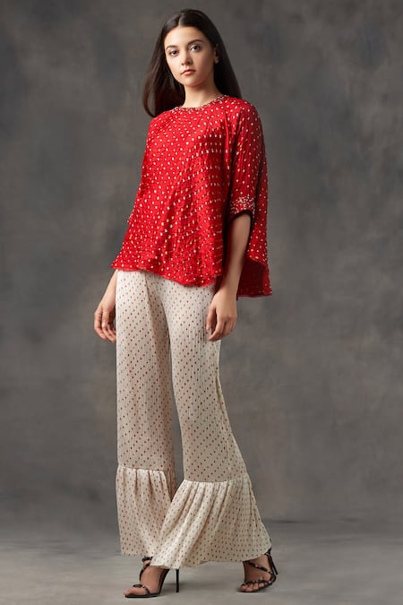 Twenty Nine Red Gajji Silk Bandhani Round Top 