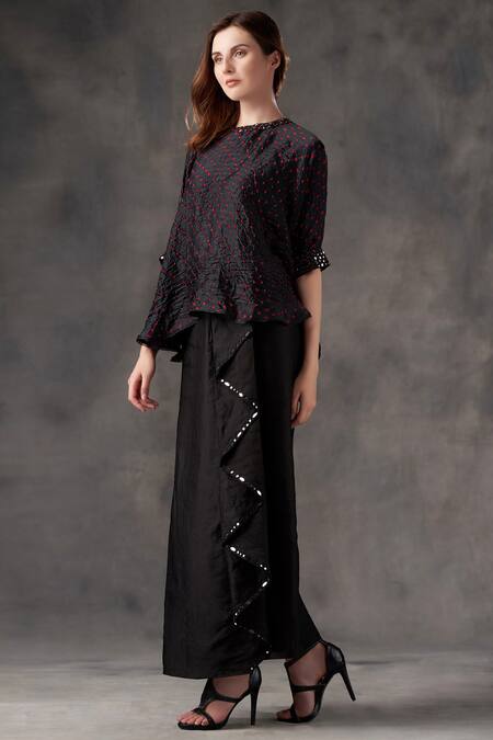 Twenty Nine Black Gajji Silk Bandhani Round Top Online at Aza Fashions Twenty Nine_Black Gajji Silk Bandhani Round Top _Online_at_Aza_Fashions