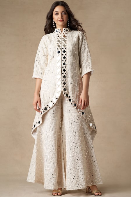 Twenty Nine White Georgette Mirror Work Jacket