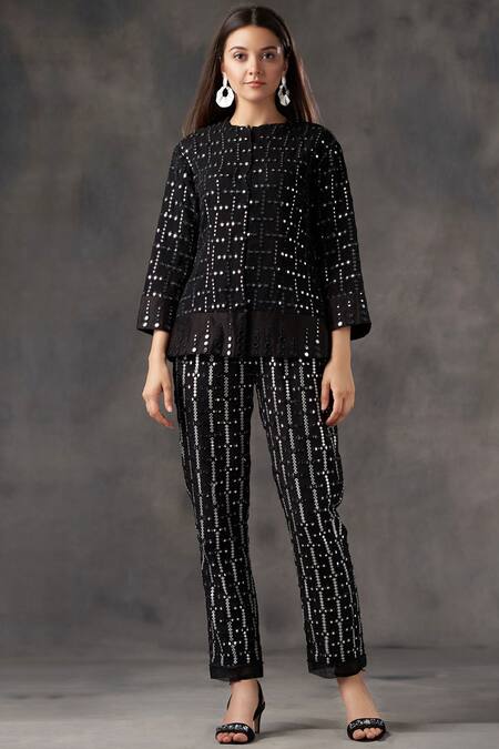 Twenty Nine Black Georgette Mirror Work Jacket