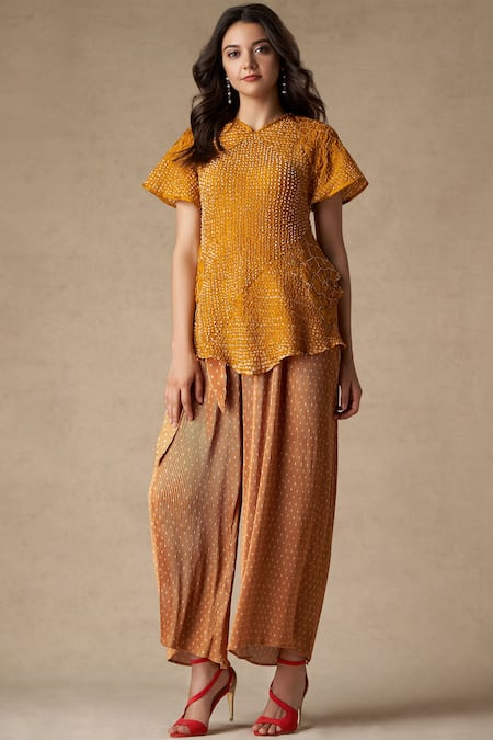 Twenty Nine Yellow Silk Bandhani Top