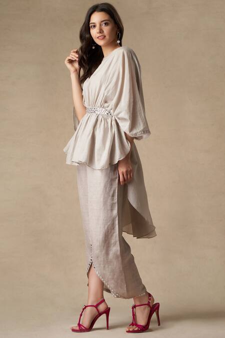 Twenty Nine Grey Silk Round High Low Top Online at Aza Fashions Twenty Nine_Grey Silk Round High Low Top _Online_at_Aza_Fashions