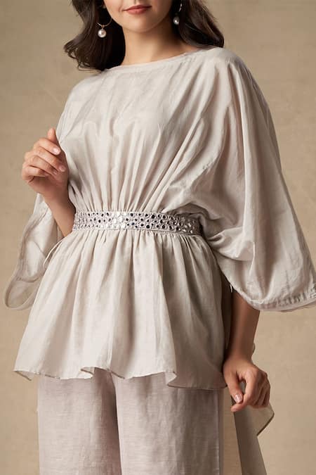 Buy Twenty Nine Grey Silk Round High Low Top Online at Aza Fashions Buy_Twenty Nine_Grey Silk Round High Low Top _Online_at_Aza_Fashions