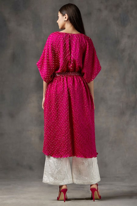 Shop Twenty Nine Pink Silk Round Bhandani Top at Aza Fashions Shop_Twenty Nine_Pink Silk Round Bhandani Top _at_Aza_Fashions