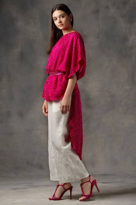 Twenty Nine Pink Silk Round Bhandani Top Online at Aza Fashions Twenty Nine_Pink Silk Round Bhandani Top _Online_at_Aza_Fashions