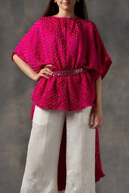 Shop Twenty Nine Pink Silk Round Bhandani Top Online at Aza Fashions Shop_Twenty Nine_Pink Silk Round Bhandani Top _Online_at_Aza_Fashions