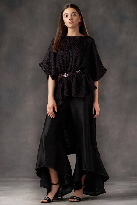 Twenty Nine_Black Silk Round Bhandani Top _Online_at_Aza_Fashions