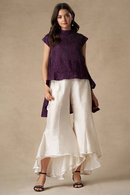 Twenty Nine Purple Silk Round Bandhani Top Online at Aza Fashions Twenty Nine_Purple Silk Round Bandhani Top _Online_at_Aza_Fashions
