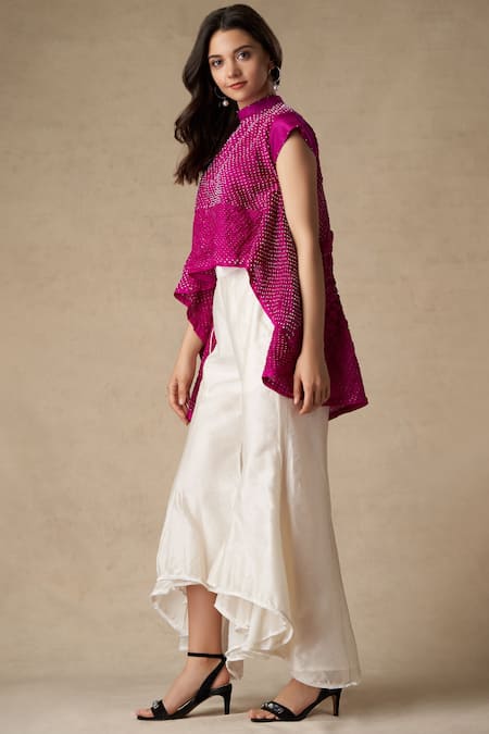 Twenty Nine_Pink Silk Round Bandhani Top _Online_at_Aza_Fashions