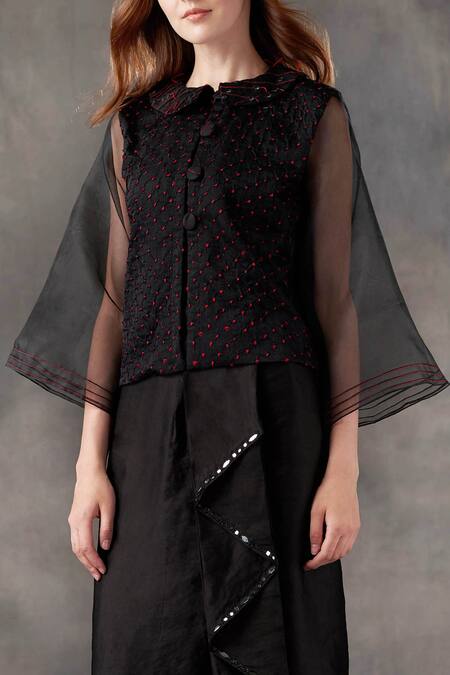 Buy Twenty Nine Black Silk Spread Collar Bandhani Shirt Online at Aza Fashions Buy_Twenty Nine_Black Silk Spread Collar Bandhani Shirt _Online_at_Aza_Fashions