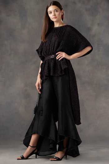 Twenty Nine_Black Chanderi Flared Pants_Online_at_Aza_Fashions