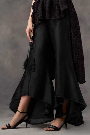 Shop_Twenty Nine_Black Chanderi Flared Pants_Online_at_Aza_Fashions