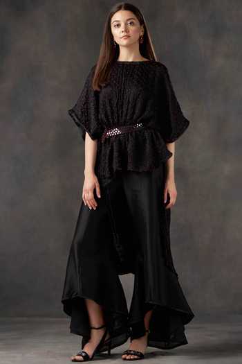 Buy_Twenty Nine_Black Chanderi Flared Pants_Online_at_Aza_Fashions