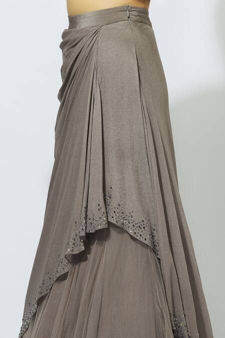 Babita Malkani Grey Net, Crepe Round Embellished Draped Lehenga Set at Aza Fashions Babita Malkani_Grey Net, Crepe Round Embellished Draped Lehenga Set _at_Aza_Fashions