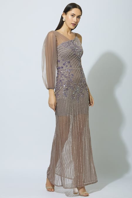 Babita Malkani Embellished One Shoulder Gown 