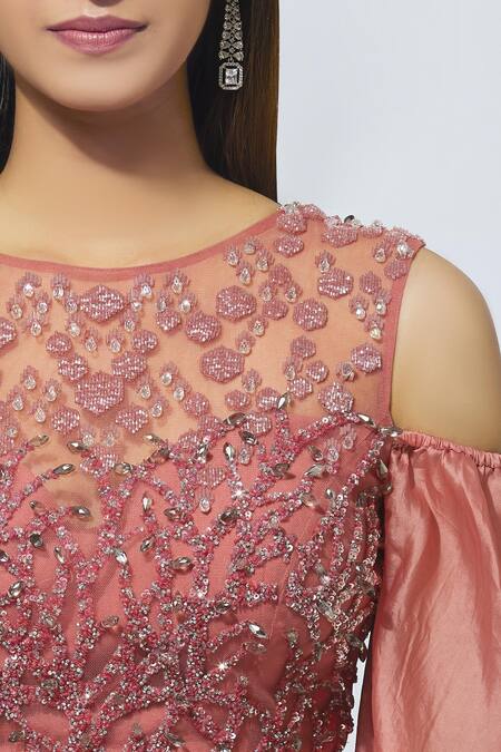 Babita Malkani_Pink Organza, Net Round Embellished Lehenga Set_at_Aza_Fashions