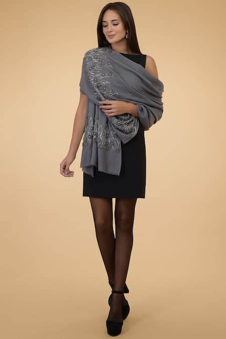 Buy_Talking Threads_Grey Embroidered Pashmina Stole_Online_at_Aza_Fashions