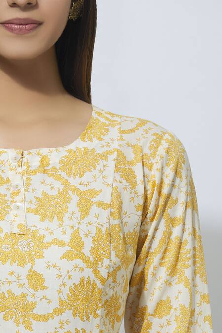 MathilI'S_Yellow Cotton Printed Kurta Palazzo Set_at_Aza_Fashions