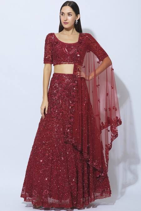 Nadine Dhody_Red Embellished Lehenga Set_Online_at_Aza_Fashions