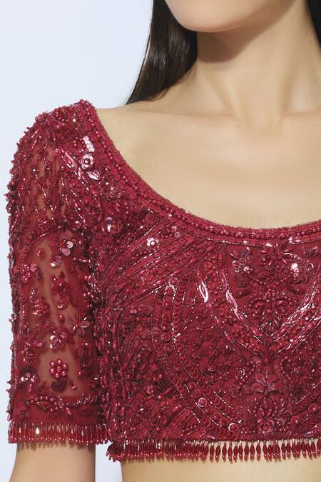 Nadine Dhody_Red Embellished Lehenga Set_at_Aza_Fashions