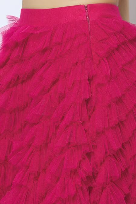 Nadine Dhody_Pink Tulle Embellished Lehenga Set_at_Aza_Fashions