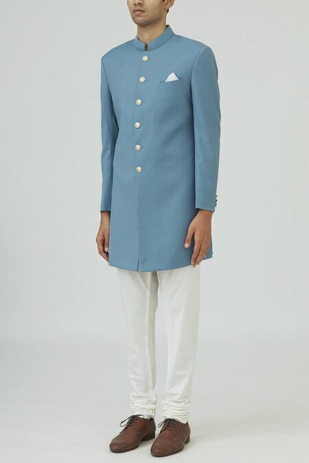 Buy_Mapxencars_Blue Silk Sherwani Set_Online_at_Aza_Fashions