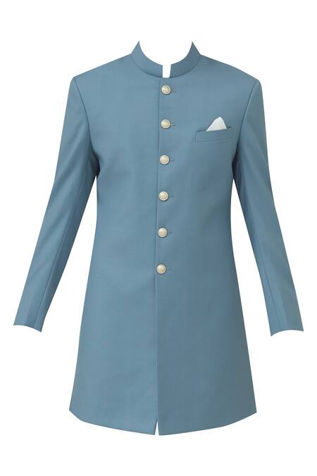 Shop_Mapxencars_Blue Silk Sherwani Set_Online_at_Aza_Fashions