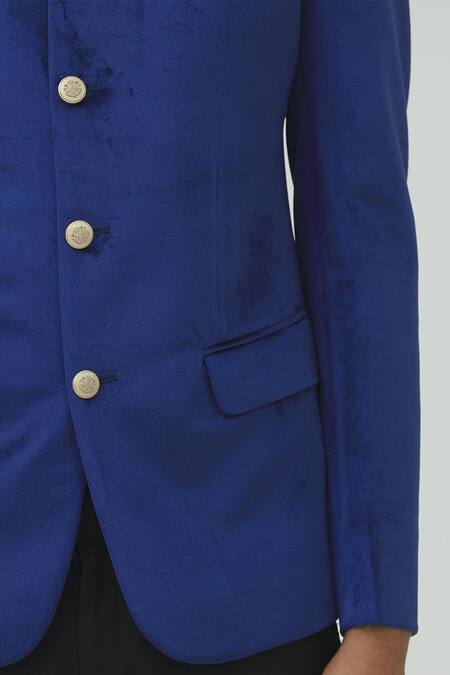 Mapxencars_Blue Velvet Bandhgala Set_at_Aza_Fashions