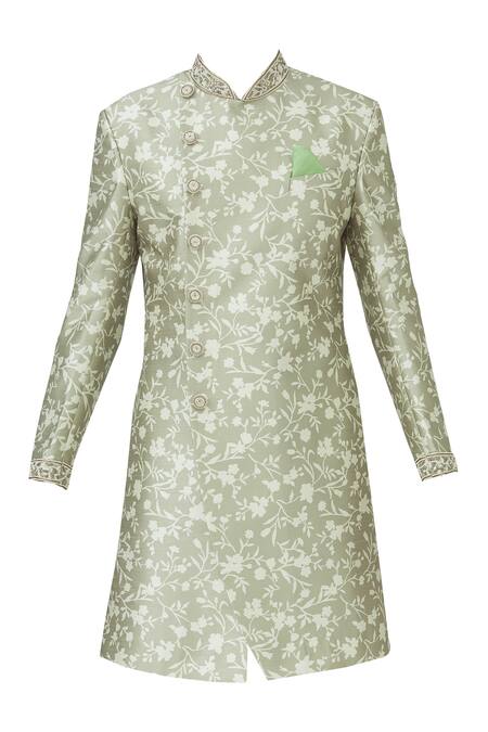 Shop_Mapxencars_White Silk Overlap Sherwani Set_Online_at_Aza_Fashions