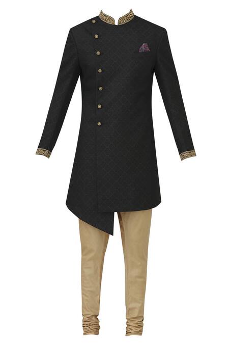 Buy_Mapxencars_Black Silk Overlap Sherwani Set_Online_at_Aza_Fashions
