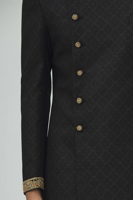 Mapxencars_Black Silk Overlap Sherwani Set_at_Aza_Fashions