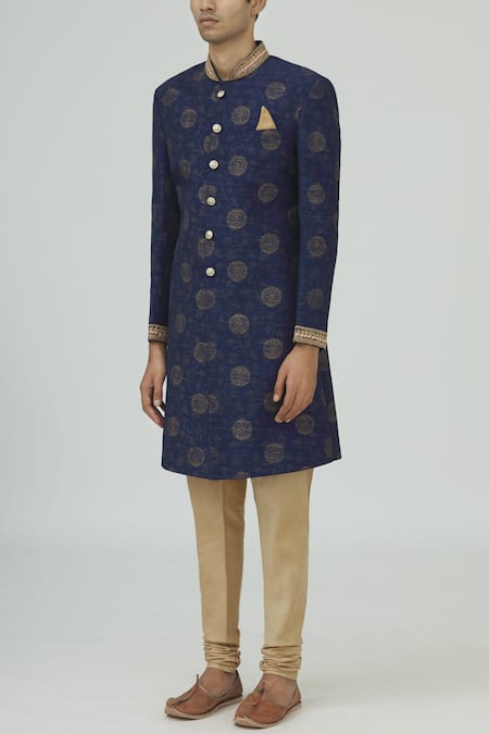 Buy_Mapxencars_Blue Silk Sherwani Set_Online_at_Aza_Fashions