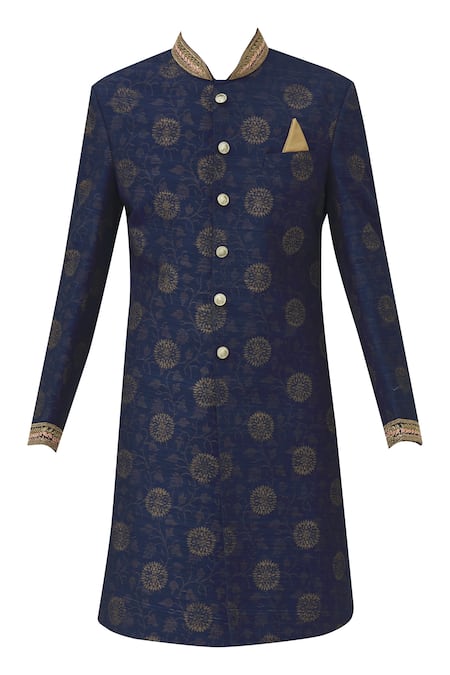 Shop_Mapxencars_Blue Silk Sherwani Set_Online_at_Aza_Fashions