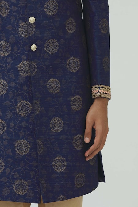 Buy_Mapxencars_Blue Silk Sherwani Set