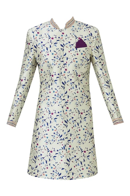 Shop_Mapxencars_Off White Silk Printed Sherwani Set_Online_at_Aza_Fashions