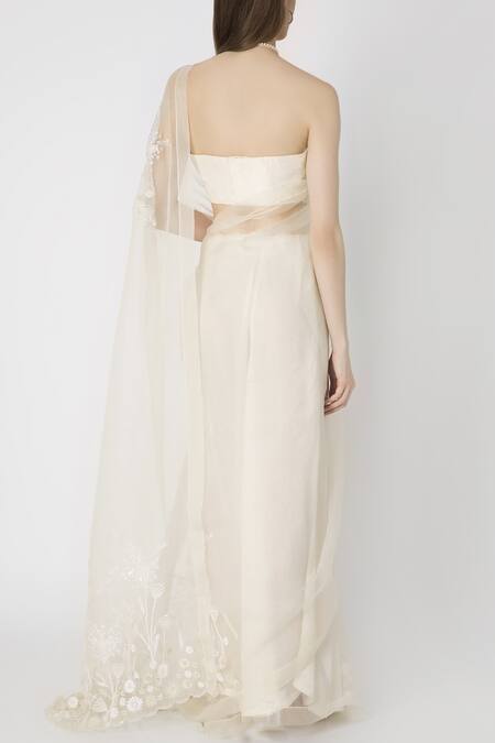 Shop Masaba Off White Organza Embroidered Saree With Blouse at Aza Fashions Shop_Masaba_Off White Organza Embroidered Saree With Blouse_at_Aza_Fashions