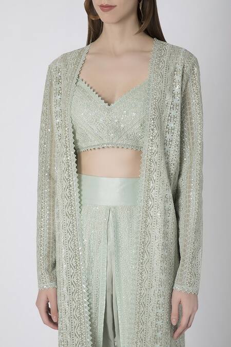 Buy Masaba Green Silk Embroidered Cape Dhoti Pant Set Online at Aza Fashions Buy_Masaba_Green Silk Embroidered Cape Dhoti Pant Set_Online_at_Aza_Fashions