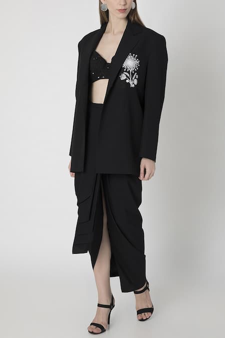 Masaba Black Suiting Draped Skirt Set