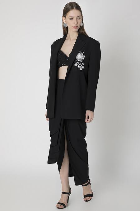Masaba Black Suiting Draped Skirt Set Online at Aza Fashions Masaba_Black Suiting Draped Skirt Set_Online_at_Aza_Fashions