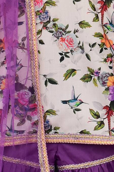 Fayon Kids_Purple Kurta Cotton Printed Sharara Set _Online_at_Aza_Fashions